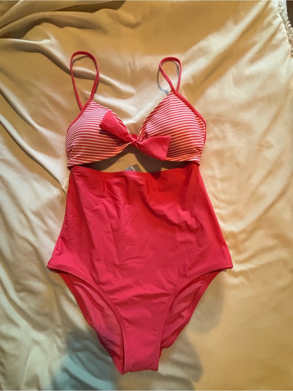 aerie Pink Striped One-Piece Swimsuit with Bow
